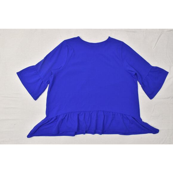 Lane Bryant Plus Size 26/28 Royal Blue Bell Sleeve Peplum Blouse Top 3/4 Sleeve - Picture 8 of 8